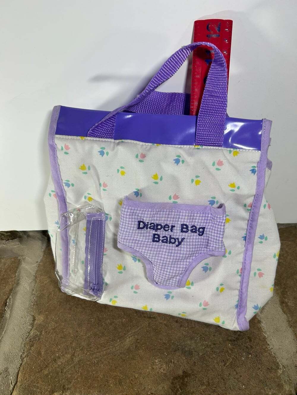 Baby Doll Diaper Bag purple and white with flowers